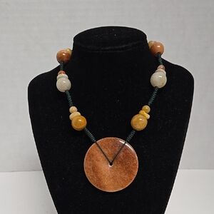 Vintage Aventurine Orange, White and Yellow Beaded Adjustable Necklace 14"-24"